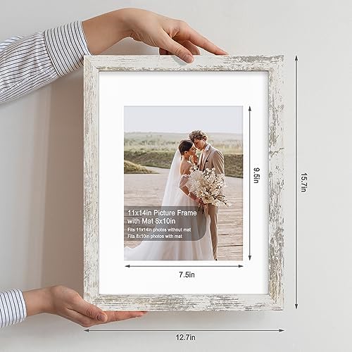 Hongkee 11x14 Picture Frame Set of 4, Made of Glass and Multicolour Wooden Frame, Display 8x10 Pictures with Mat or 11 x 14 Posters without Mat for Wall Mounting, Gallery Photo Frames - Image 2