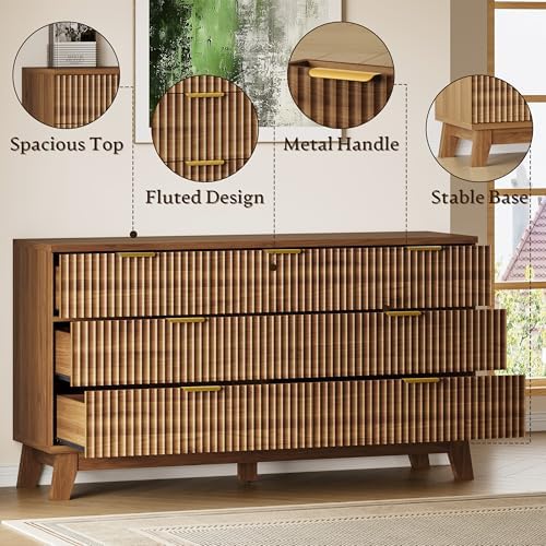 BORNOON Fluted 7 Drawer Dresser, 47.2" Wide Modern Boho Chest of Drawers, Wooden Storage Dresser TV Stand for Bedroom, Living Room, Closet, Hallway, Curved Profile Design - Image 4