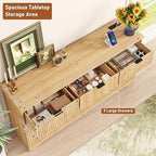 Squireewo Fluted 9 Drawers Dresser for Bedroom, 63" Wide Modern Chest of Drawers with Power Outlet and Deep Drawers, Large Dresser TV Stand for Living Room, Hallway, Kids Room, Oak - Image 5
