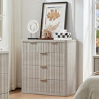 LEYAOYAO Fluted 5 Drawers Dresser for Bedroom Set of 2, 34" Tall Modern Chest of Drawers with Metal Handle, Curved Profile Design,Light Grey Wood Drawer Organizer for Bedroom, Living Room, Hallway - Image 2