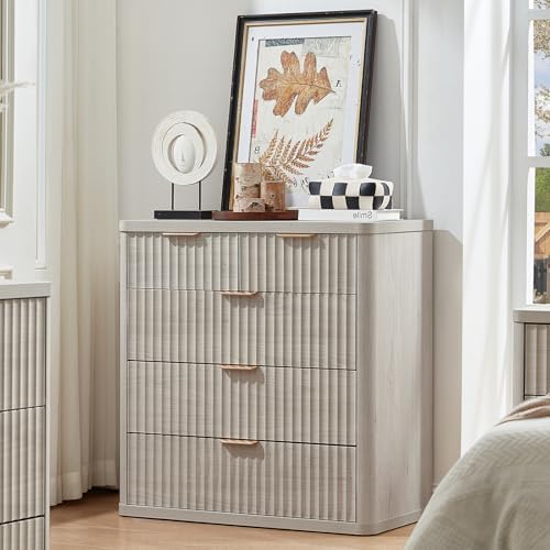 LEYAOYAO Fluted 5 Drawers Dresser for Bedroom Set of 2, 34" Tall Modern Chest of Drawers with Metal Handle, Curved Profile Design,Light Grey Wood Drawer Organizer for Bedroom, Living Room, Hallway - Image 2