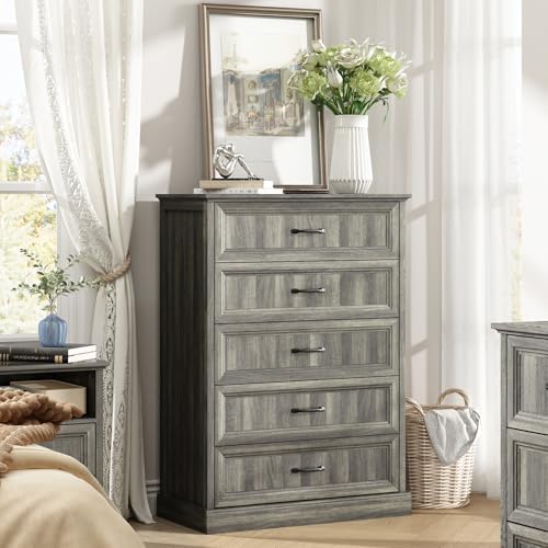 CARPETNAL Farmhouse 5 Drawer Dresser for Bedroom, 44" Tall White Dresser. by CARPETNAL