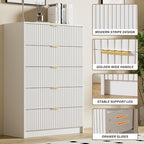 Furniway White Dresser for Bedroom, Modern Dresser with 5 Drawers and Smooth Slides, Wide Chest of Drawers with Golden Handles for Bedroom, Living Room, Closet, 15.7" D x 31.5" W x 47.2" H - Image 3