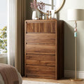 LYNSOM Walnut Fluted 5 Drawer Dresser for Bedroom, Curved Edge, 48" Tall by LYNSOM