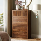 LYNSOM Walnut Fluted 5 Drawer Dresser for Bedroom, Curved Edge, 48" Tall by LYNSOM