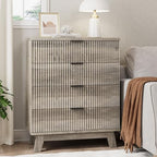 Xixini Fluted Nightstand with 4 Drawers, 31.5" Wide Side Table, Grey - Image 3