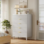 Wood Tall 5 Drawers Dresser, 27.6" W Fluted Modern Dressers for Bedroom - Image 4