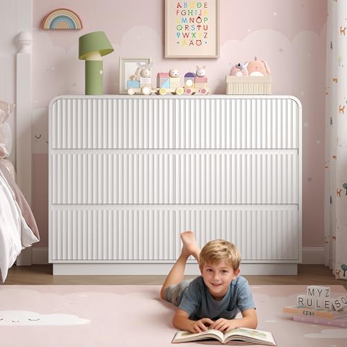 BORNOON Dresser for Bedroom with 6 Drawers, Fluted Chest of Drawers with Round Curved Corner, Hidden Handles, Modern Wood Storage Organizer for Bedroom, Nursery, Living Room - Image 7