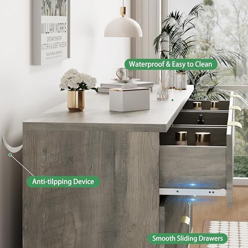Xixini Fluted Dresser for Bedroom with 12 Drawers, 57" Wide Modern Chest of Drawers with Metal Handle, Wooden Dresser TV Stand, Wood Closet Clothes Storage Organizer for Living Room, Hallway, Grey - Image 5