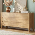 CHUWELL 63" Wide Oak 9 Drawer Dresser for Bedroom with Solid Wood Legs by CHUWELLStorageCabinet
