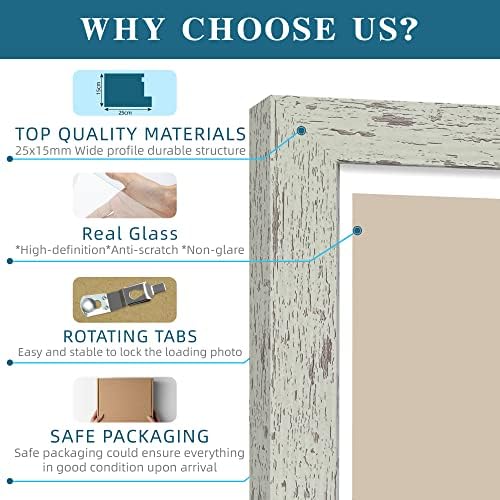 Hongkee 4x6 Picture Frame Set of 4, Made of Real Glass and Sage Green Wooden Frame, 4 by 6 Photo for Wall or Tabletop - Display Picture 3.5x5 with Mat or 4x6 Without Mat - Image 5