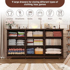 Fluted 9 Drawers Dresser for Bedroom, 63" Wood Dresser with Power Outlet and Deep Drawers, Wide Chest of Drawers, Modern Closet Dressers for Living Room, Upgraded Version with Wooden Drawers, Brown - Image 3