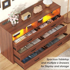 Bigbiglife Dresser for Bedroom, 6 Drawer Dresser with Charging Station and Led Light, Modern Chest of Drawers for Bedroom, Living Room (Walnut Brown) - Image 6