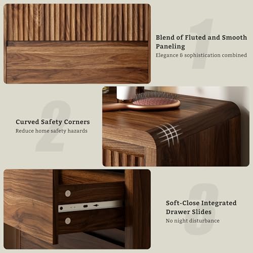 LYNSOM Walnut Fluted 5 Drawer Dresser for Bedroom, Curved Edge, 48" Tall - Image 5