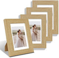 Hongkee 4x6 Picture Frame Set of 4, Made of Real Glass and Natural Oak Wooden Frame, 4 by 6 Photo for Wall or Tabletop - Display Picture 3.5x5 with Mat or 4x6 Without Mat by Hongkee