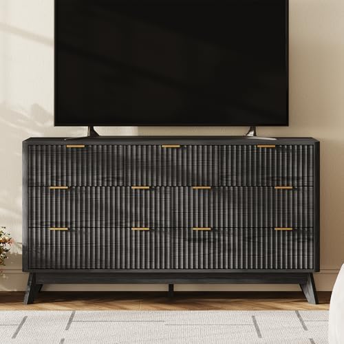 54" Wide Fluted 7 Drawers Dresser for Bedroom,Curved Edge,Black - Image 3