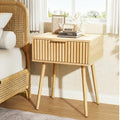 VINGLI Fluted Nightstand with Drawer, 19" W Mid Century Modern Nightstand for Bedroom, Bedside Table, End Tables Bedroom, Wood Night Stand, Oak, 18.9" W*14.96" D*24" H by VINGLI