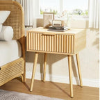VINGLI Fluted Nightstand with Drawer, 19" W Mid Century Modern Nightstand for Bedroom, Bedside Table, End Tables Bedroom, Wood Night Stand, Oak, 18.9" W*14.96" D*24" H by VINGLI