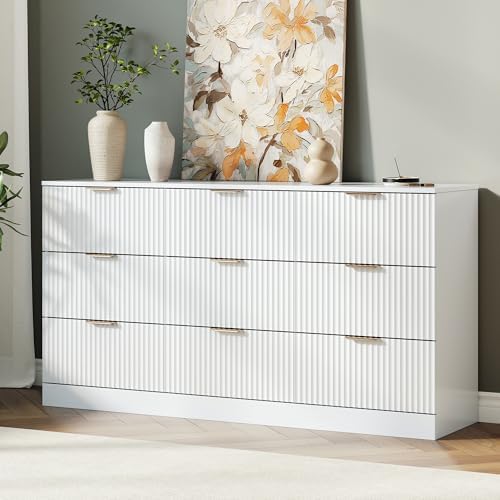 MALOL Fluted 9 Drawer Dresser for Bedroom, 59" Wide Wood Chest of Drawers with Metal Handle, Long Dresser Storage Organizer TV Stand for Closet, Living Room, Hallway, White - Image 3