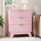 Xixini Fluted Nightstand with 3 Drawers, 24" Wide Side Table, Pink - Image 3