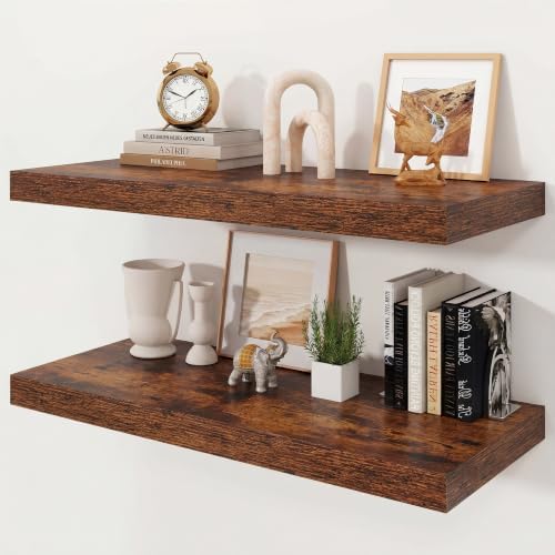 30" Rustic Brown Floating Shelves 12inch Deep Wall Shelf, Set of 2 by Ornawit