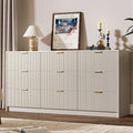 MAISONARIA Beige 9 Drawer Dresser for Bedroom, 63" Wide Modern Fluted Dresser with Gold Metal Handles, Chest of Drawers for Bedroom, Living Room, Entryway, Hallway by MAISONARIA
