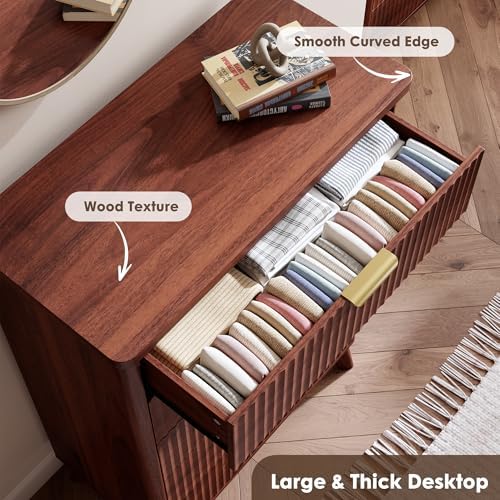GarveeHome Fluted Dresser for Bedroom with 5 Deep Drawers, Walnut - Image 6