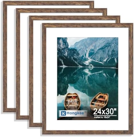 Hongkee 24x30 Frame Set of 4, 24 x 30 Rustic Brown Wood Style(Mat 18x24) by Hongkee