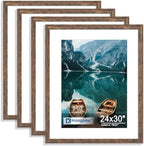 Hongkee 24x30 Frame Set of 4, 24 x 30 Rustic Brown Wood Style(Mat 18x24) by Hongkee