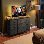 WLIVE Bedroom Dresser TV Stand 9 Drawers, Fabric Chest LED Lights, Charcoal - Image 2