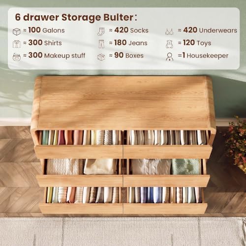 Modern 54" Wide 6 Drawers Dresser with Curved Profile Design,Oak - Image 4