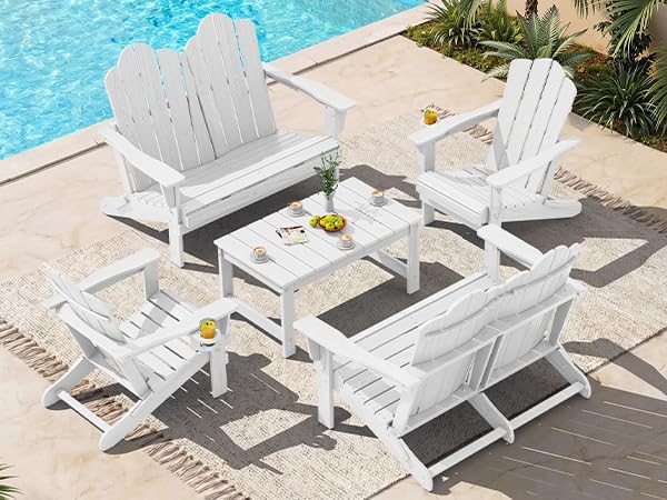SERWALL 5 Pieces HDPE Patio Adirondack Chair Set, 2 Adirondack Chair by SERWALL