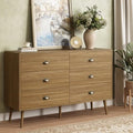Oak 6 Drawer Dresser for Bedroom, 47" Wood Dresser with Gold Handles. by CARPETNAL