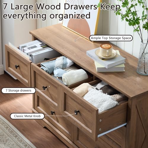 Farmhouse 7 Drawers Dresser for Bedroom with Charging Station,Wood Dressers - Image 5