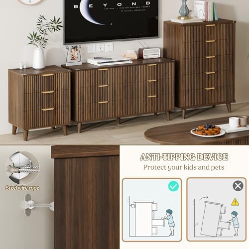 Lulive 3 Drawers Dresser with Socket, Modern Wooden NightStands - Image 4