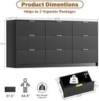 Furniway Black Dresser for Bedroom, Modern Dresser with 9 Drawers and Smooth Slides, Wide Chest of Drawers with Golden Handles for Bedroom, Living Room, Closet, 15.7" D x 63" W x 31.5" H - Image 2