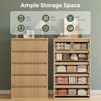 Jocoevol Fluted 6 Drawer Dresser for Bedroom, Modern Wood Chest of Drawers, Tall Storage Dresser with Deep Drawers, Handleless Floor-Standing Dresser for Bedroom, Living Room, Entryway, Natural Oak - Image 4