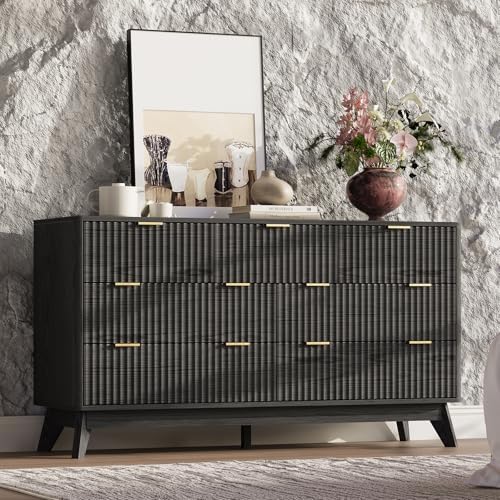 54" Wide Fluted 7 Drawers Dresser for Bedroom,Curved Edge,Black - Image 4
