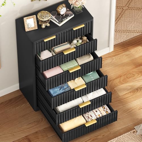 TEENOFN Fluted Dresser for Bedroom with 7 Drawers, 48" Tall Modern Chest of Drawers with Metal Handle, Wooden Dresser TV Stand, Wood Closet Clothes Storage Organizer for Living Room, Hallway, Black - Image 3