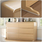 Gyfimoie 6 Drawers Dresser for Bedroom, 55" Wide Dressers & Chest of Drawers w/Curved Profile Design, Charging Station, Wood Mid Century Storage Dressers Organizer for Bedroom, Natural Oak - Image 6