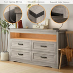 Wodeer Grey Dresser for Bedroom, Wooden 4 Drawer Dresser with LED Light, Dressers & Chests of Drawers with Metal Handles, Storage and Organization for Bedroom, Hallway, Entryway, Gray - Image 4
