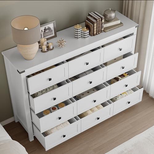 BORNOON 12-Drawer Dresser, Modern Wooden Storage Chest of Drawers, Dresser TV Stand, Wood Drawer Organizer with Metal Handles for Bedroom, Living Room, Hallway - Image 4