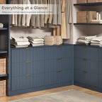 Navy Blue 6 Drawer Dresser for Bedroom, 55" Wide Fluted Chest of Drawers with Gold Metal Handles, Wood Dresser Storage Organizer Mid Century TV Stand for Living Room Closet Hallway - Image 3