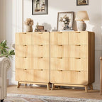 QUW Fluted 5 Drawers Dresser for Bedroom, Modern 40.2" Tall Drawer Dressers with Metal Handle, Wooden Chest of Dresser for Living Room, Hallway, Solid Wood Legs, Curved Profile Design, Natural Oak - Image 7