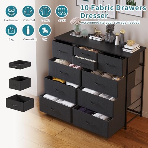 LUMTOK 10 Drawers Dresser with Fabric Bins for Bedroom,Closets，Dark Gray - Image 4