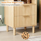 VINGLI Fluted Nightstands Set of 2 with Charging Station, Wood Nightstand 2 Drawer, Mid Century Modern Nightstands for Bedroom, Fluted Bed Side Table, Oak Night Stands Set 2 - Image 7
