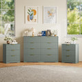 8 Drawer Dresser and Nightstand Sets for Bedroom, Modern Fluted 3 Pcs Bedroom Dresser Furniture Sets, Wood Chest of Drawers and Nightstand Set of 2 with Metal Handles, Green by METOTI
