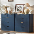LEYAOYAO Fluted 5 Drawers Dresser for Bedroom Set of 2, 34" Tall Modern Chest of Drawers with Metal Handle, Curved Profile Design,Navy Blue Wood Drawer Organizer for Bedroom, Living Room, Hallway by LEYAOYAO-Findtheshiningpointofyourideallife%EF%BC%81