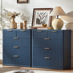 LEYAOYAO Fluted 5 Drawers Dresser for Bedroom Set of 2, 34" Tall Modern Chest of Drawers with Metal Handle, Curved Profile Design,Navy Blue Wood Drawer Organizer for Bedroom, Living Room, Hallway by LEYAOYAO-Findtheshiningpointofyourideallife%EF%BC%81