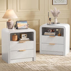 Decofy Fluted 2-Drawer Nightstand Set of 2 with Charging Station, White by Decofy